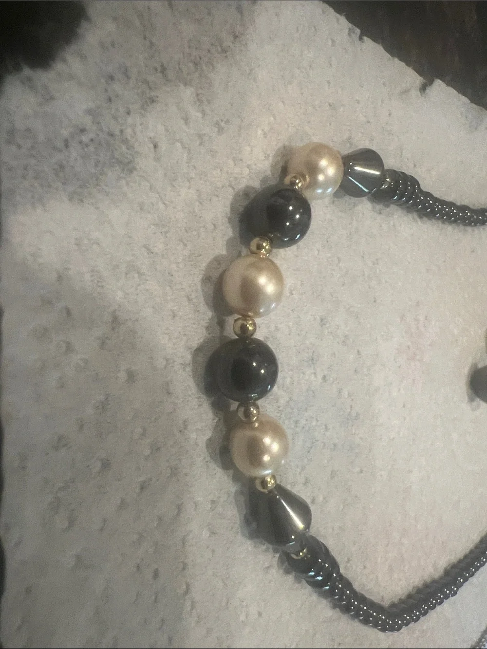 Women's Hematite and Pearl Beaded Necklace with Matching Earrings